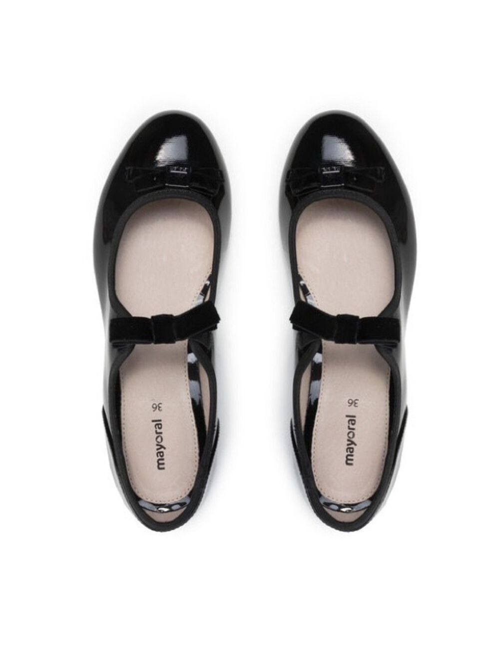 Mayoral Glossy Black Dress Shoes with Bow